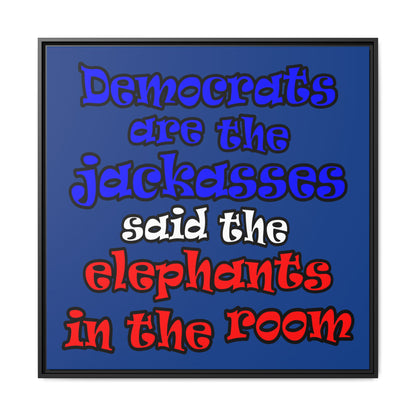 donkeys and elephants - framed canvas art (dark blue)