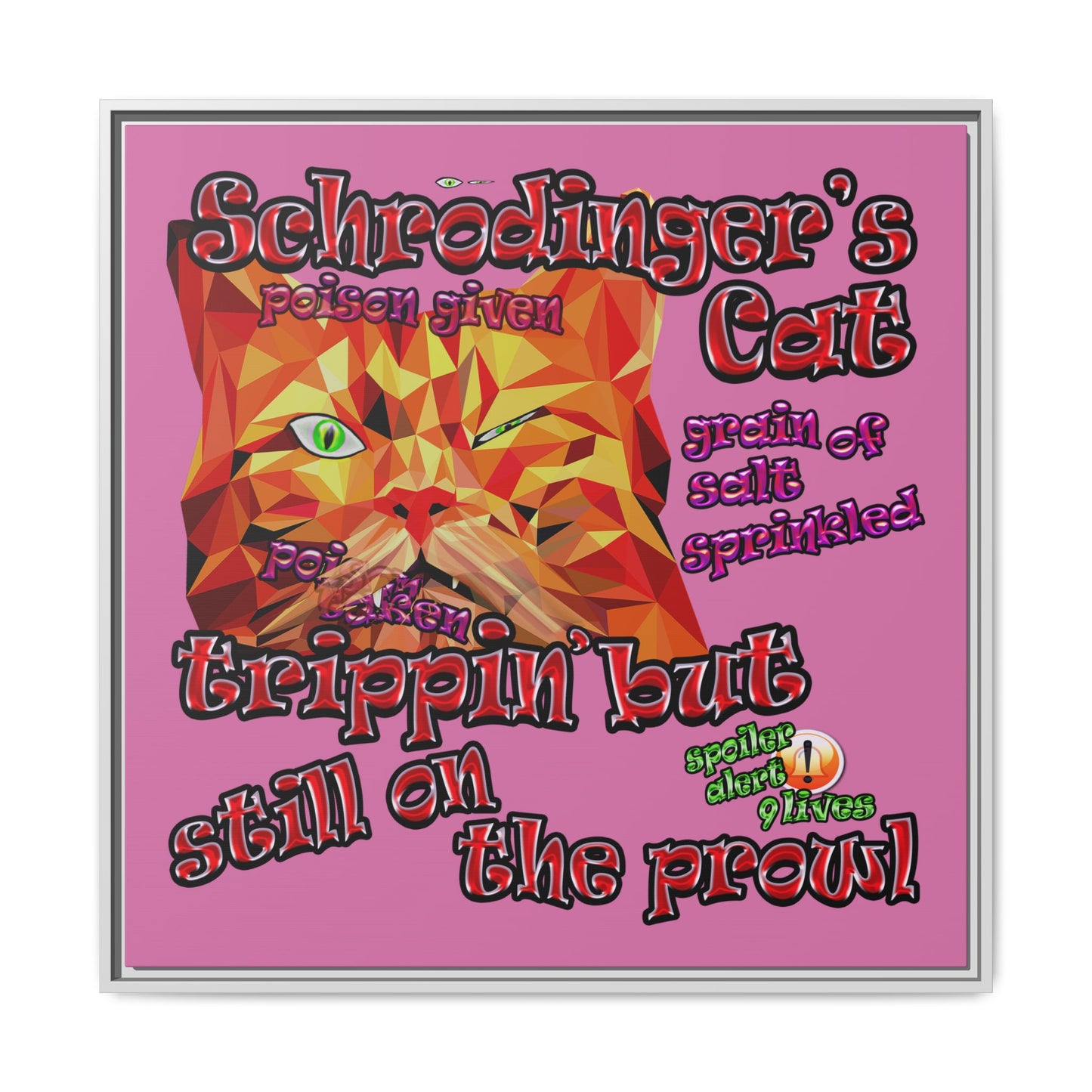 schrodinger's cat - framed canvas art (light pink)