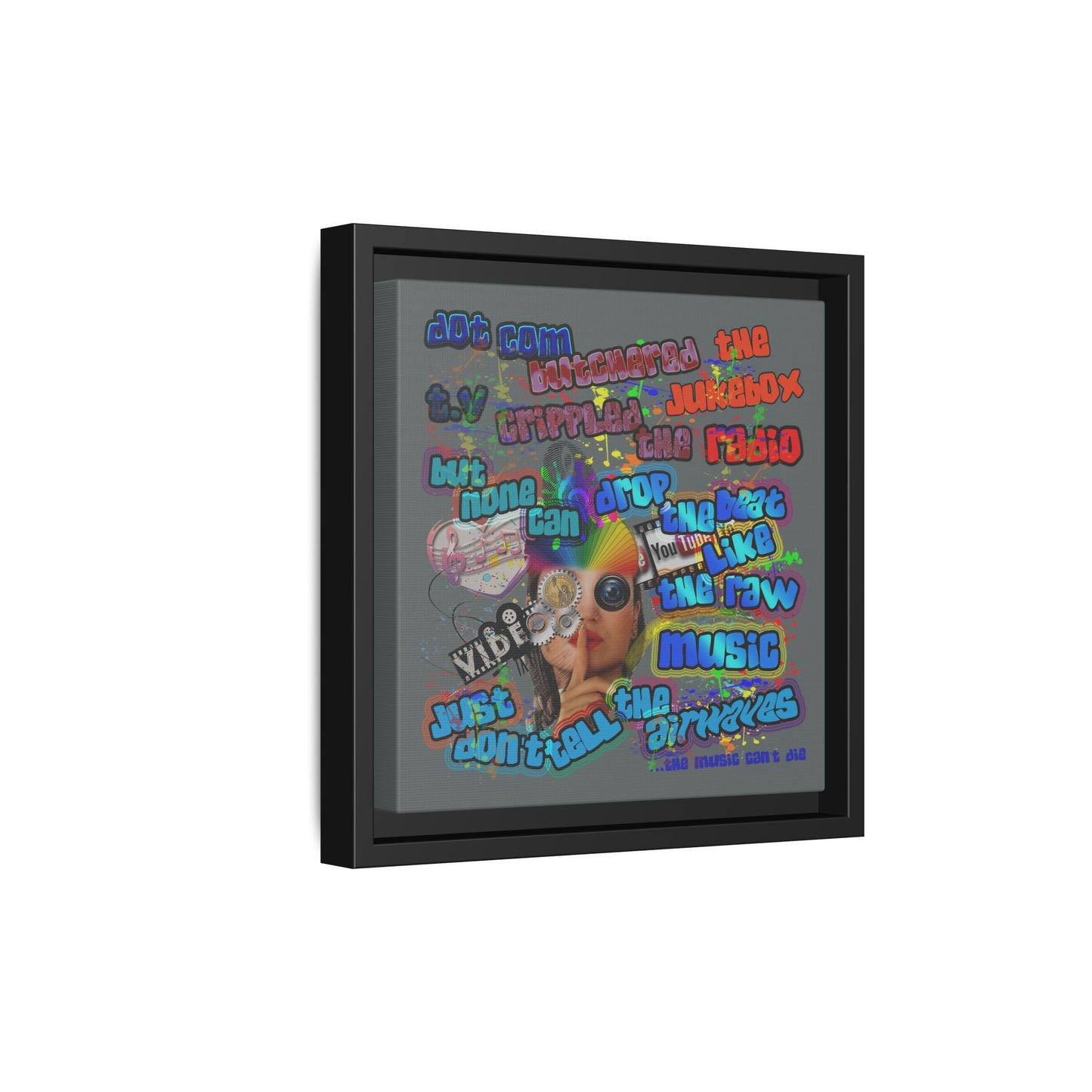 drop the beat - framed canvas art (dark grey)