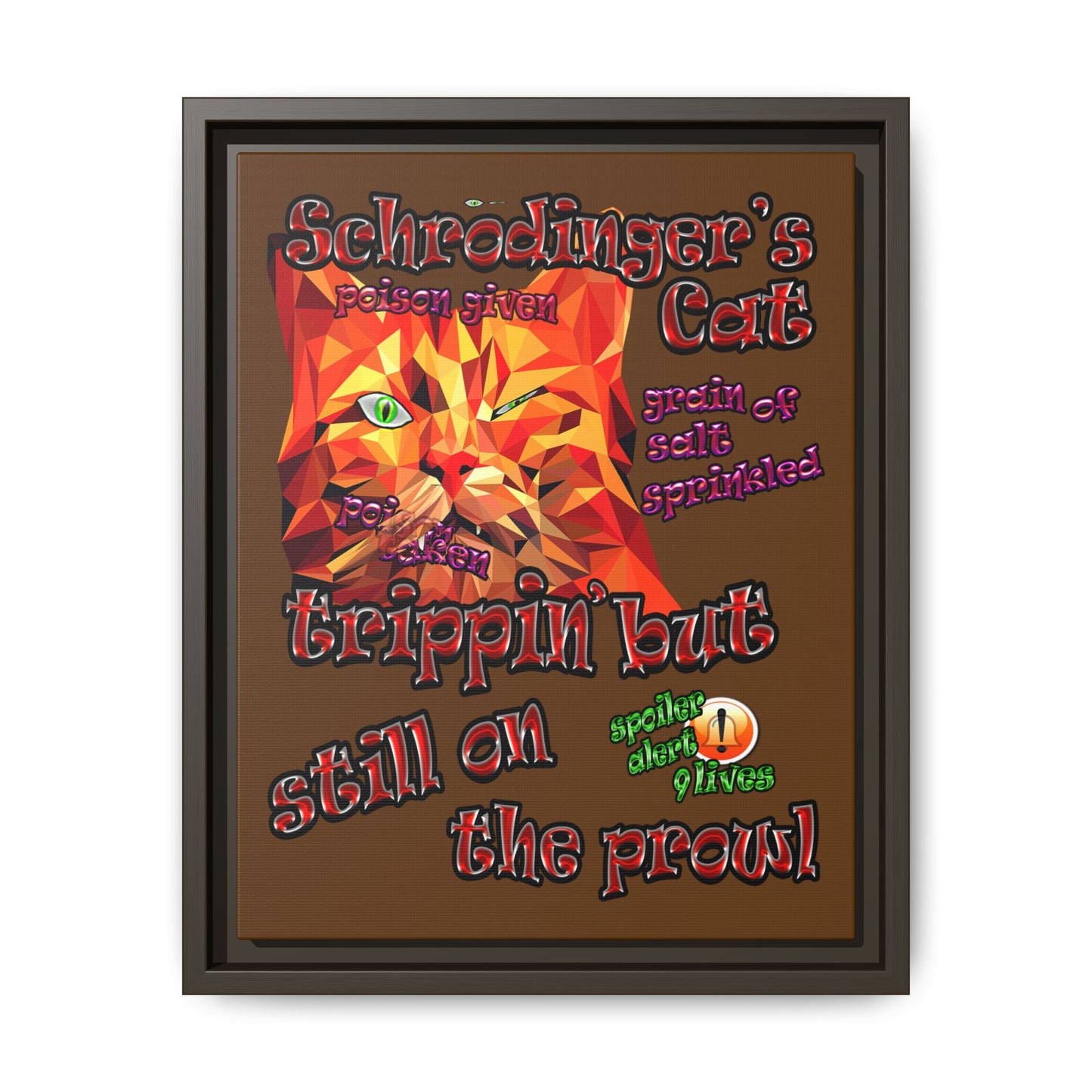 schrodinger's cat - framed canvas art (brown)