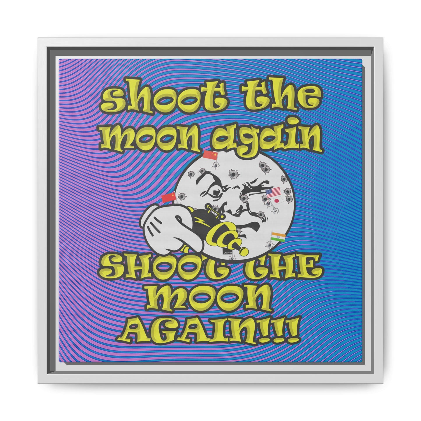 shoot the moon again - framed canvas art (light blue-purple wave)