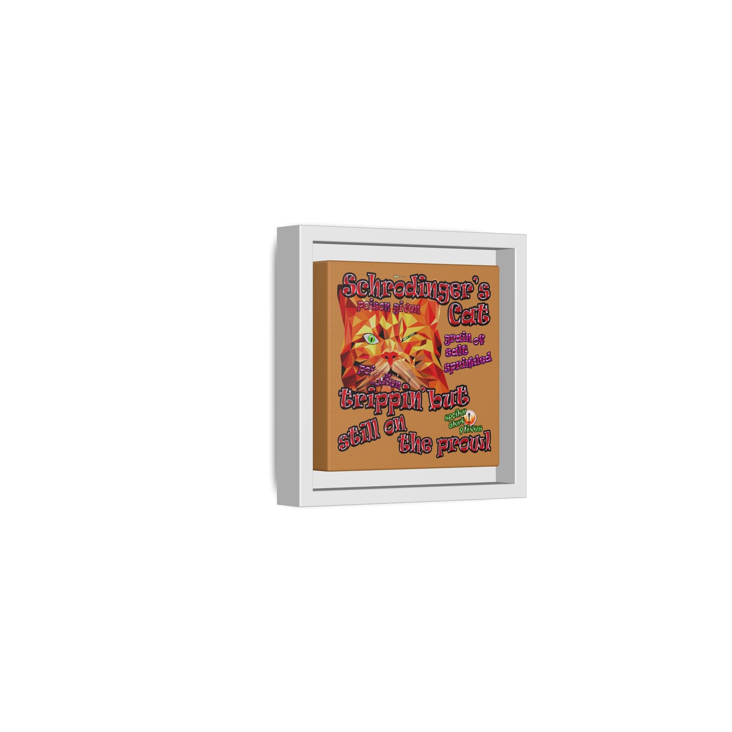 schrodinger's cat - framed canvas art (light brown)