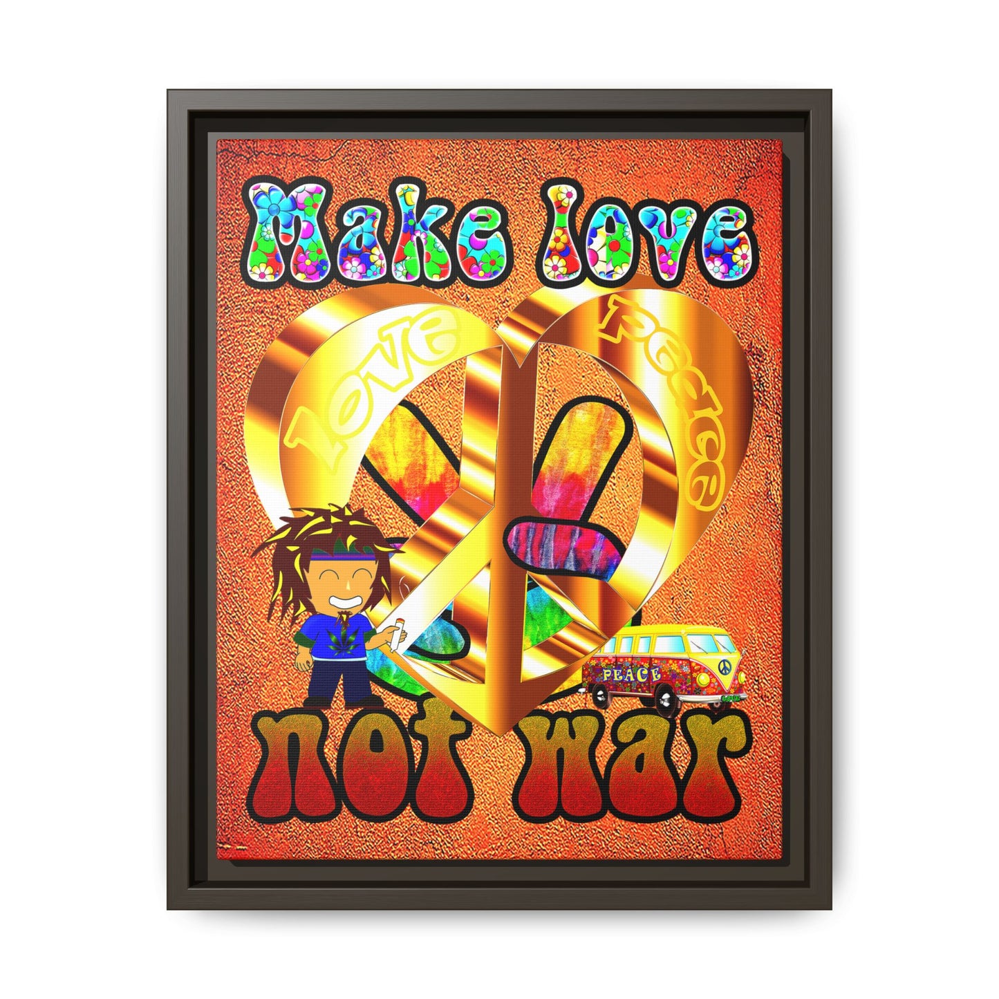 love peace - framed canvas art (burnt orange)