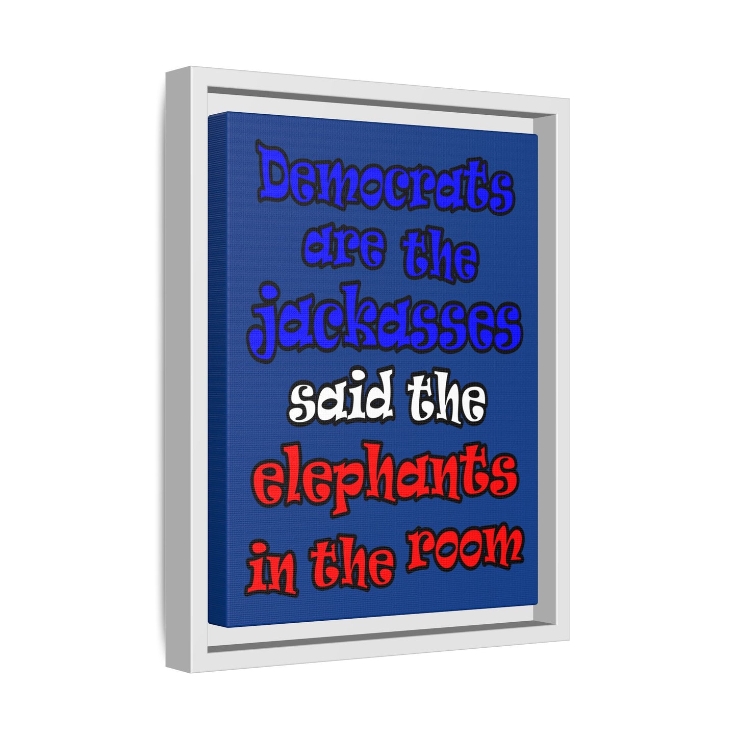 donkeys and elephants - framed canvas art (dark blue)