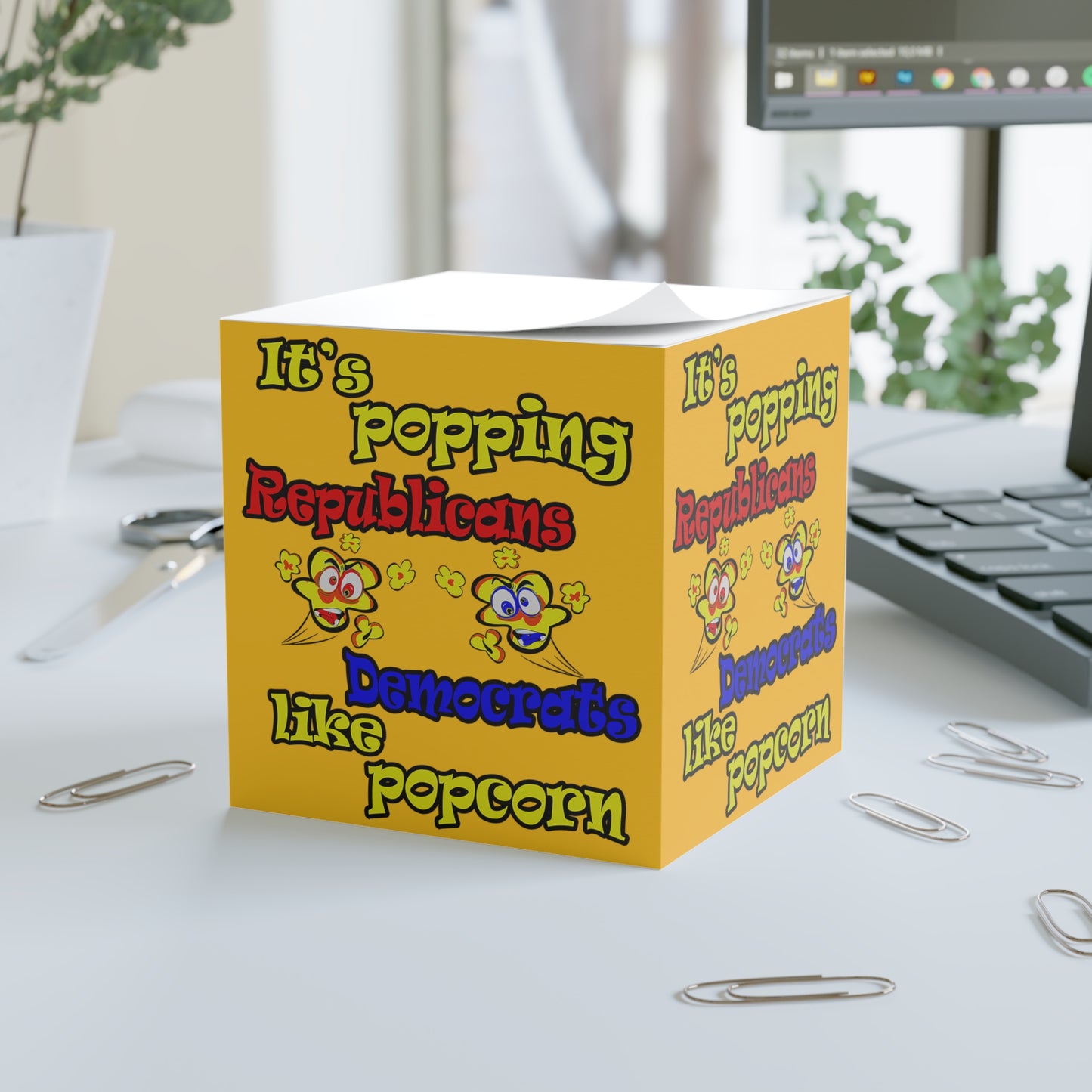 popping like popcorn - note cube (yellow)