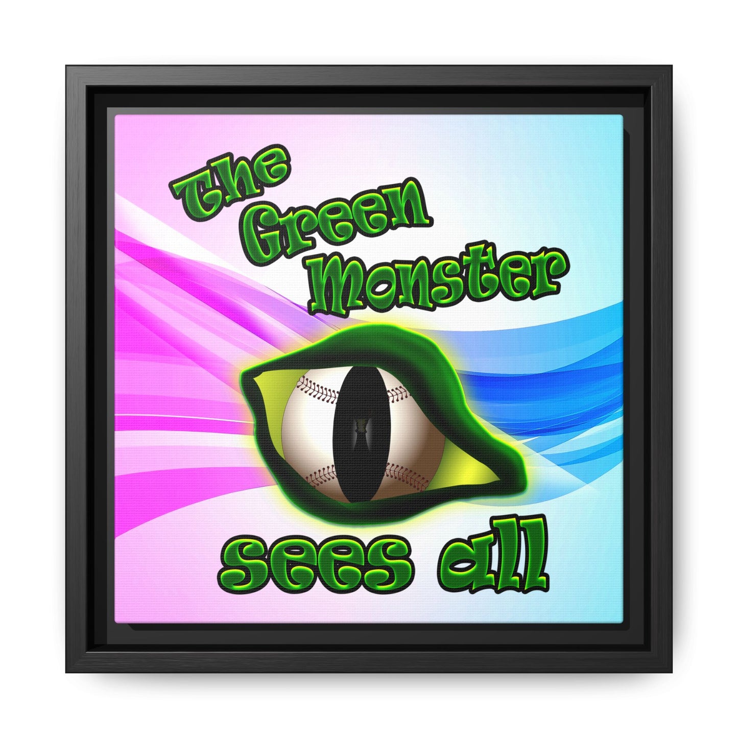 green monster - framed canvas art (light blue-pink wave)