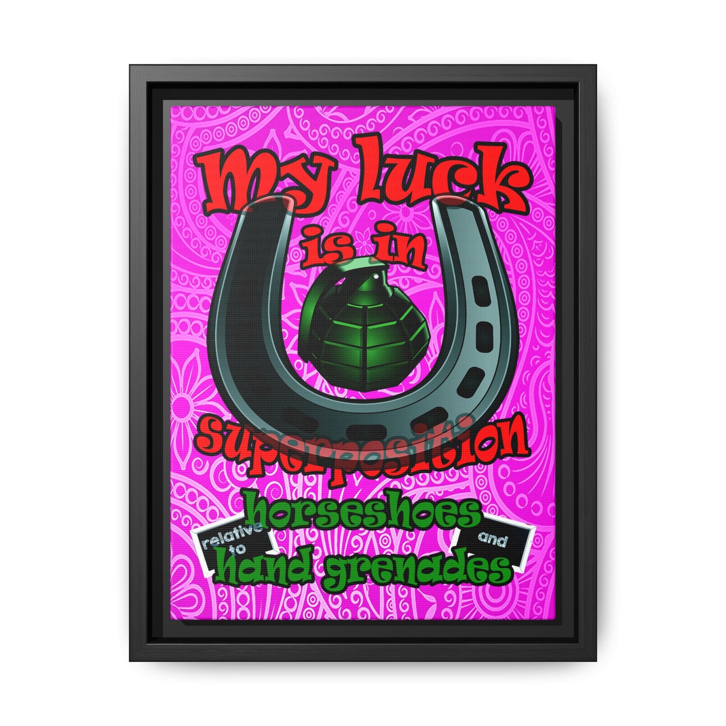 my luck - framed canvas art (pink swirl)