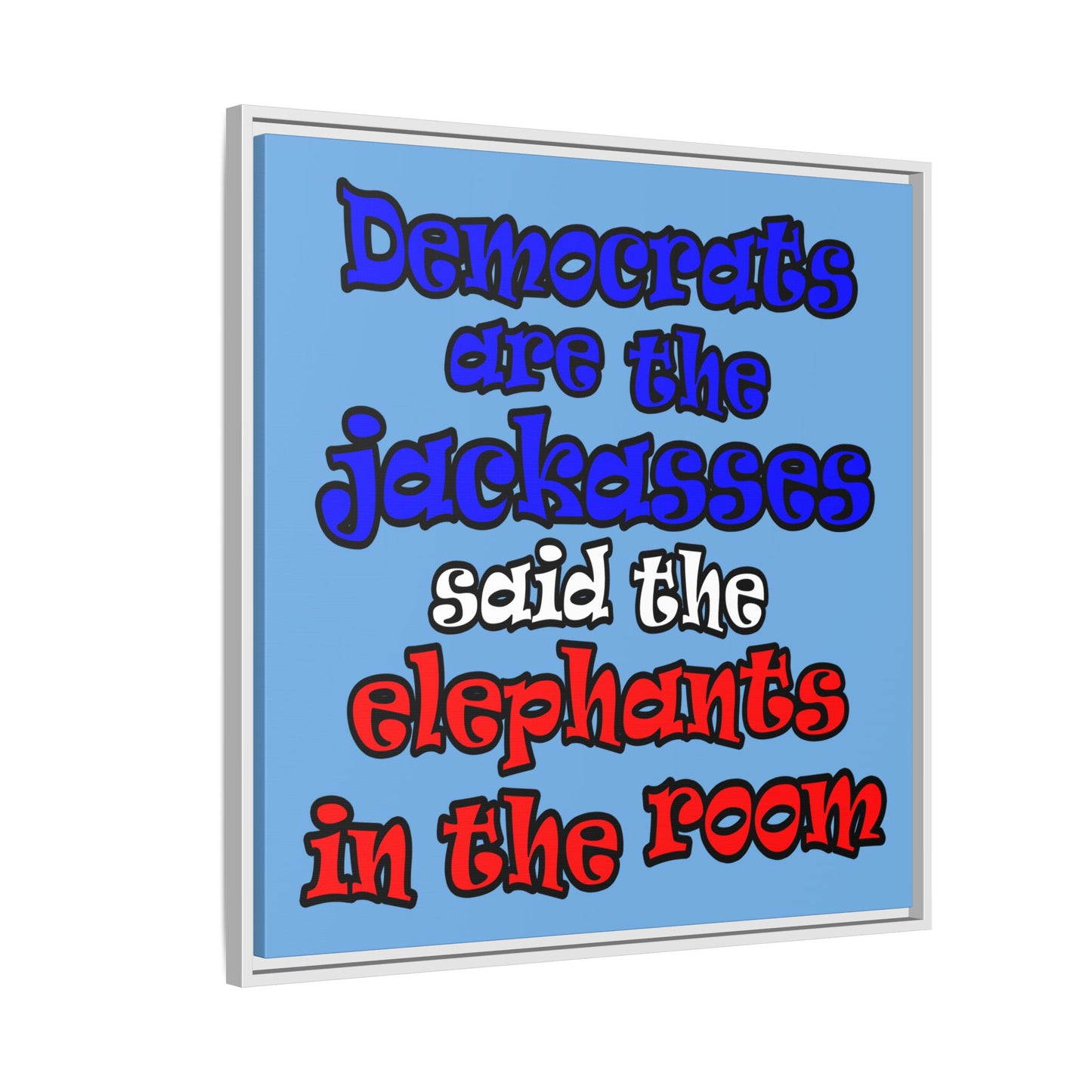 donkeys and elephants - framed canvas art (light blue)