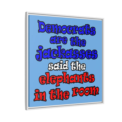 donkeys and elephants - framed canvas art (light blue)