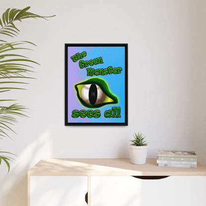 green monster - framed canvas art (light blue-purple wave)
