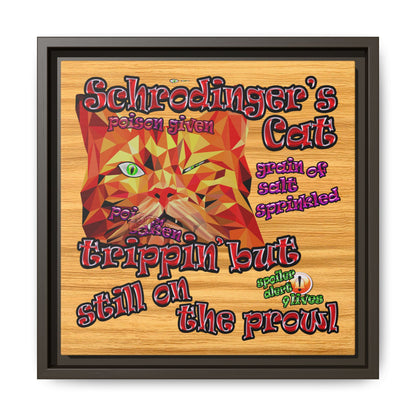 schrodinger's cat - framed canvas art (butterscotch wood finish)