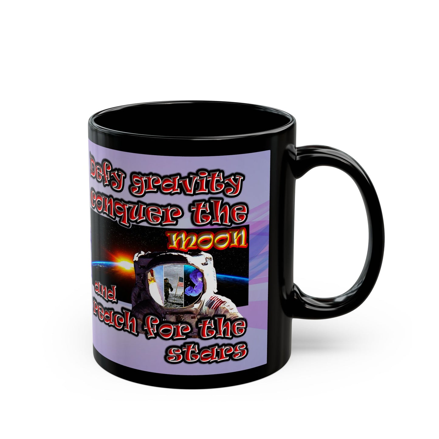 defy conquer reach - Black Mug (light blue-pink wave)