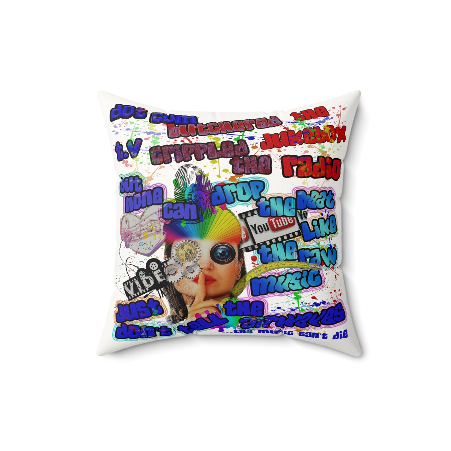 drop the beat - Faux Suede Square Pillow - (white)