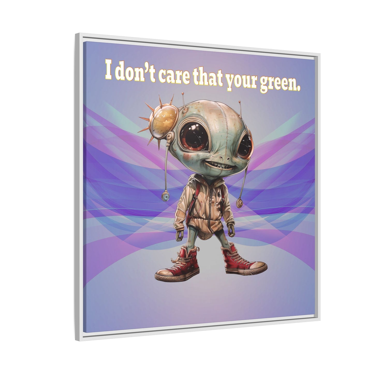 I don't care that your green - framed canvas art (light blue-pink wave)