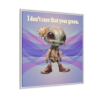 I don't care that your green - framed canvas art (light blue-pink wave)
