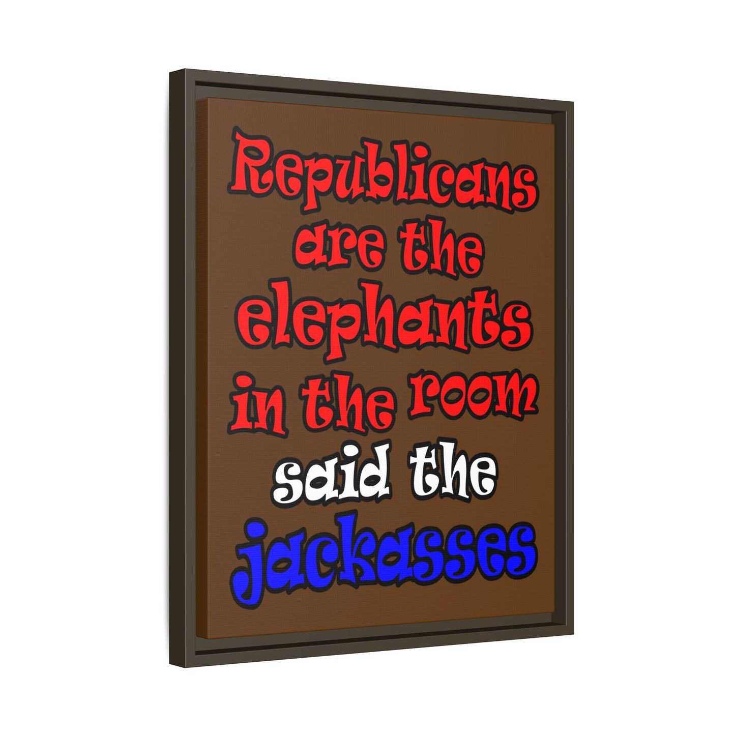 donkeys and elephants - framed canvas art (brown)