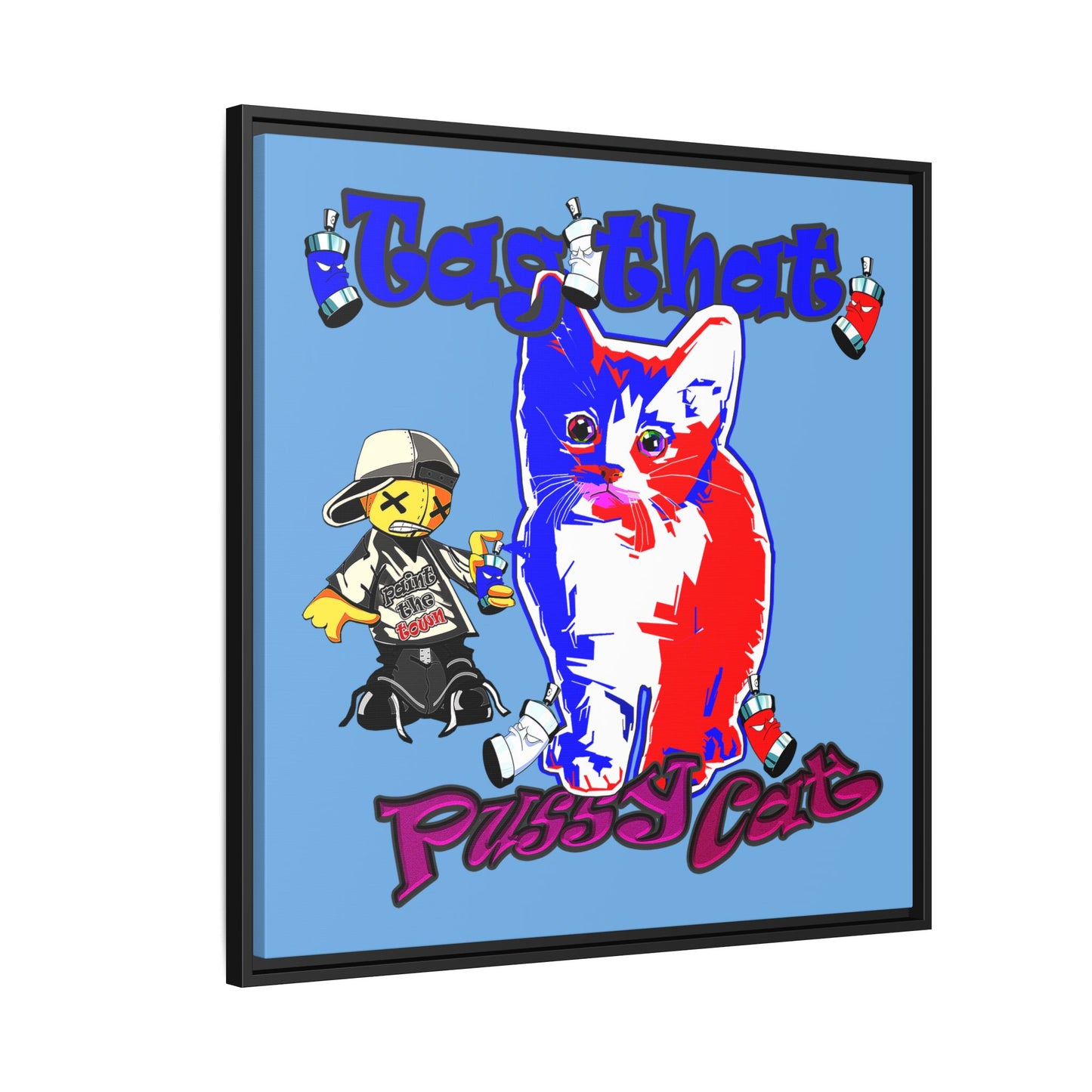 tag that - framed canvas art (light blue)