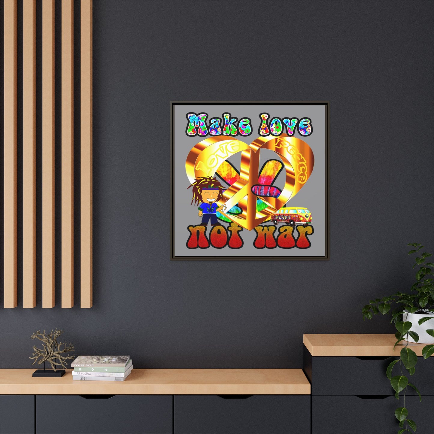 love peace - framed canvas art (grey)