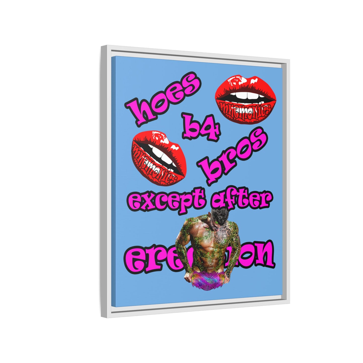 hoes b4 bros - framed canvas art (light blue)