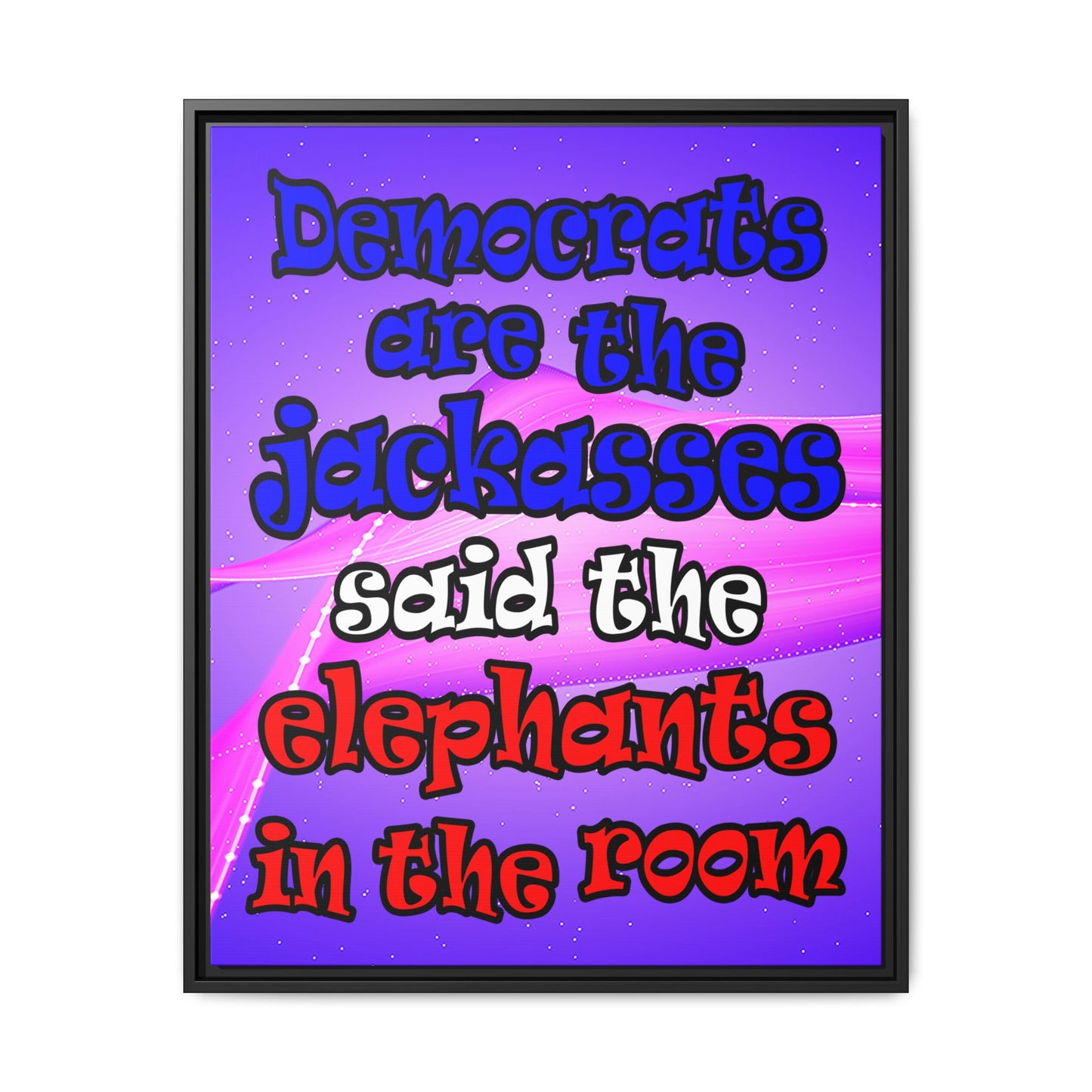 donkeys and elephants - framed canvas art (purple-pink wave)