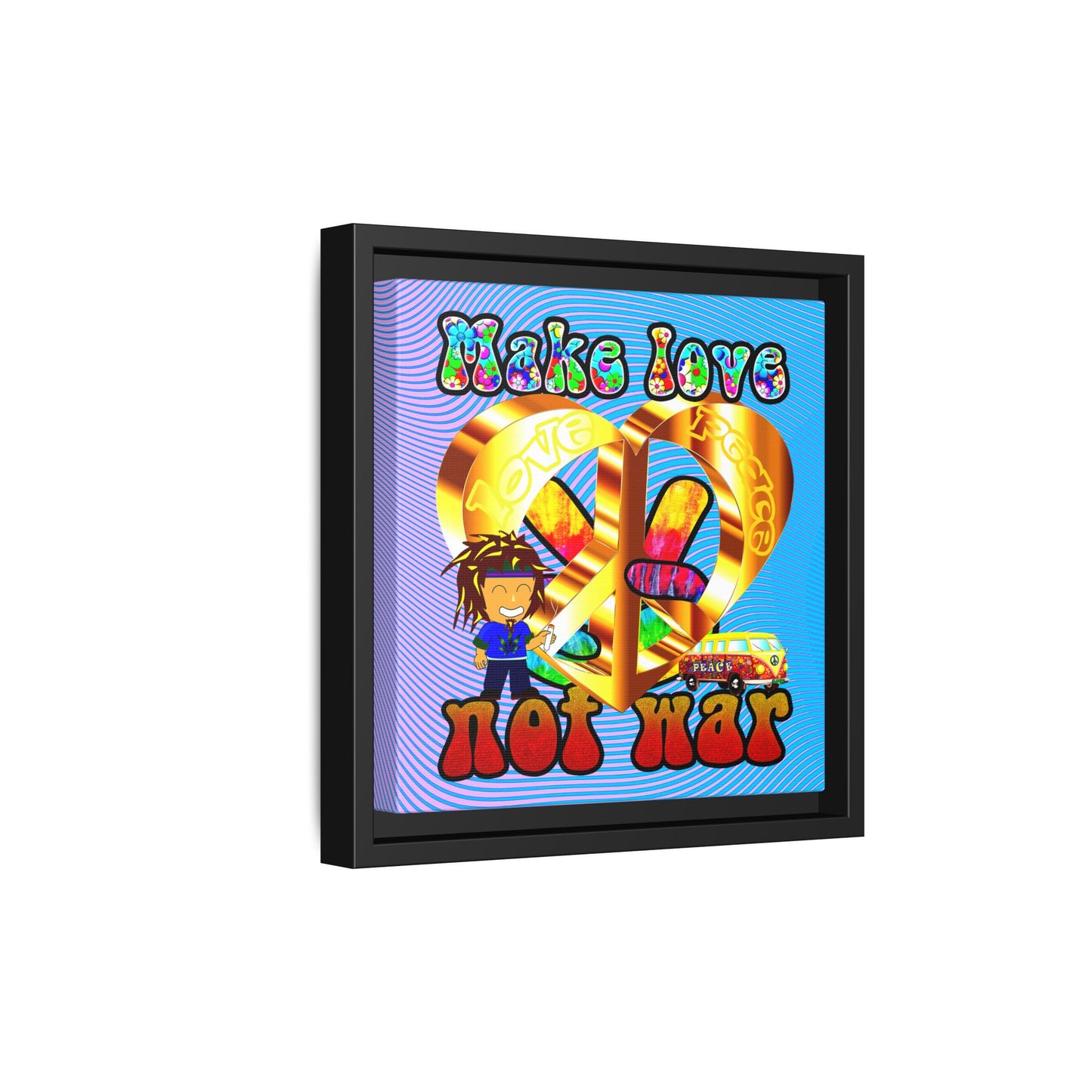 love peace - framed canvas art (light blue-purple wave)