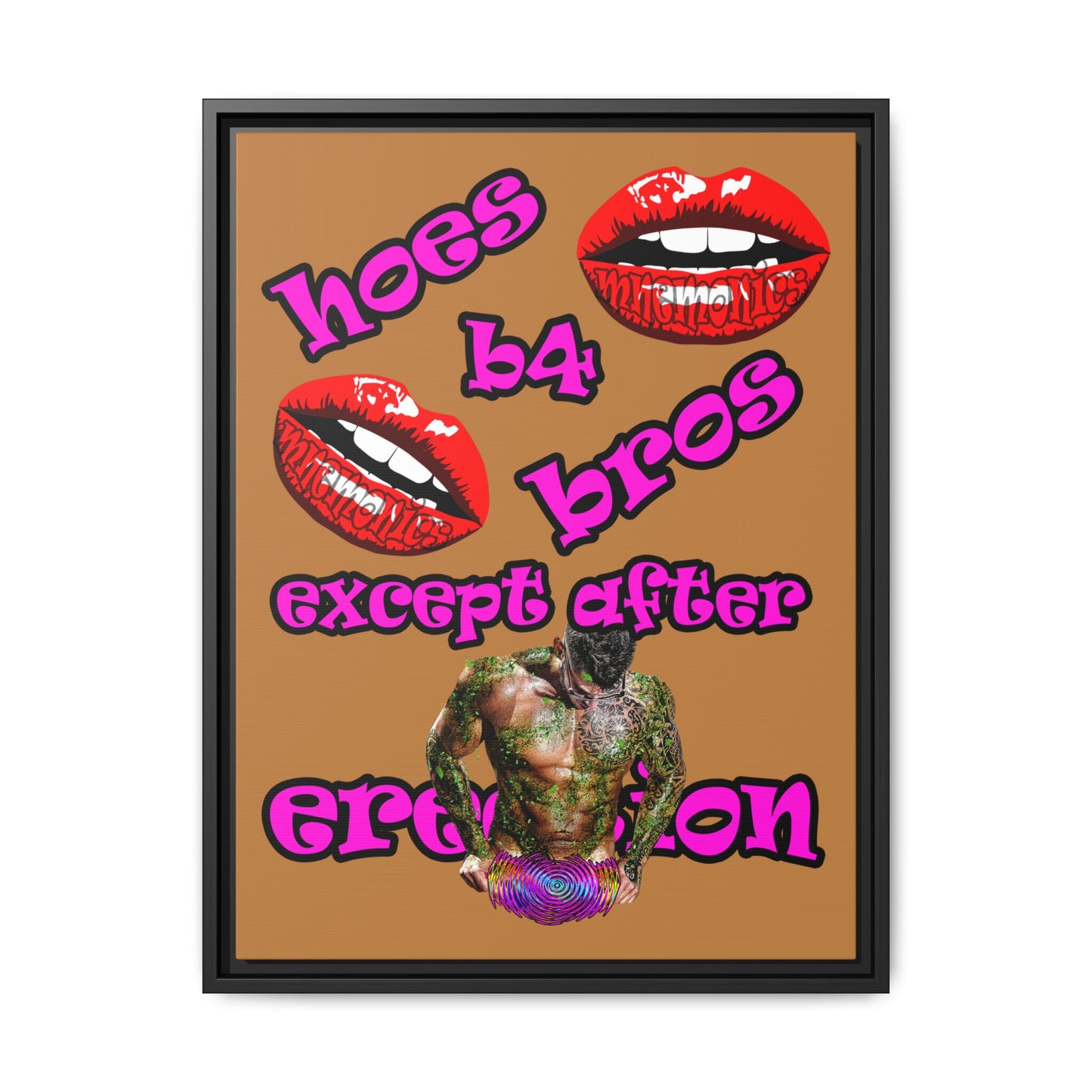 hoes b4 bros - framed canvas art (light brown)
