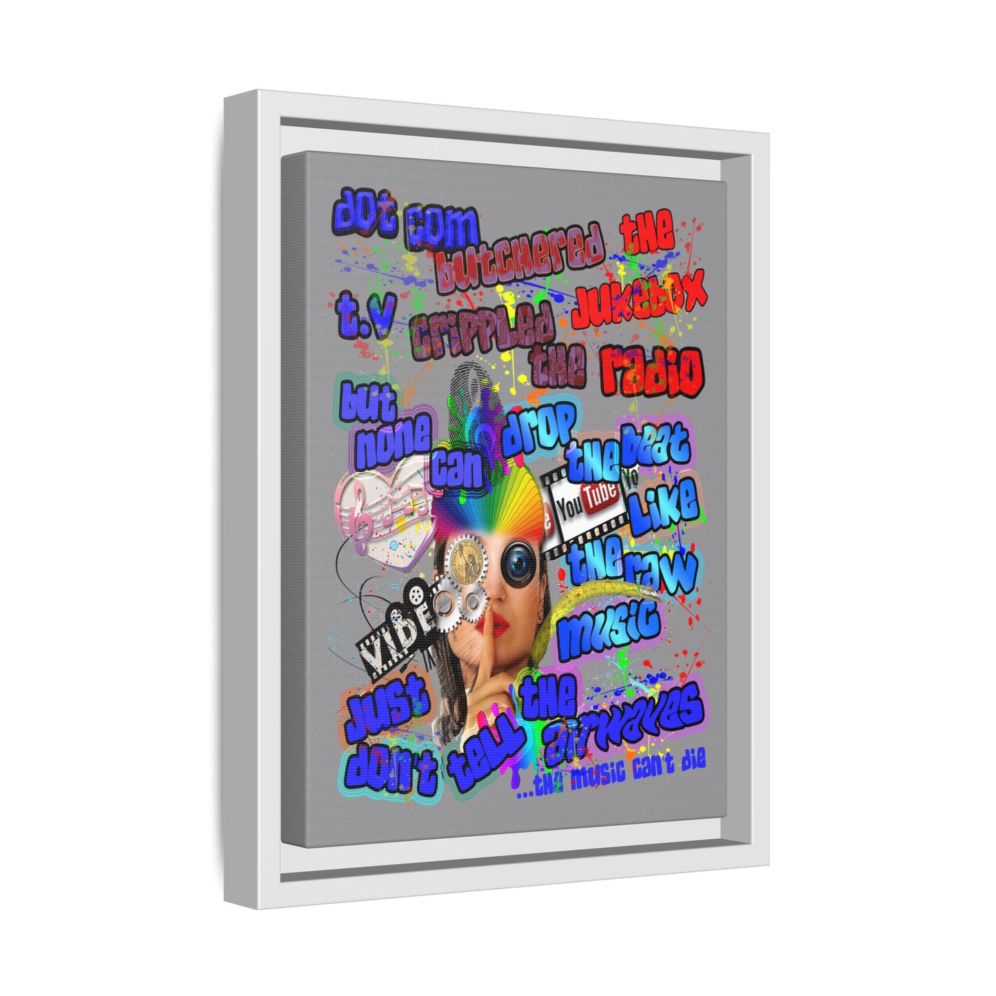drop the beat - framed canvas art (grey)