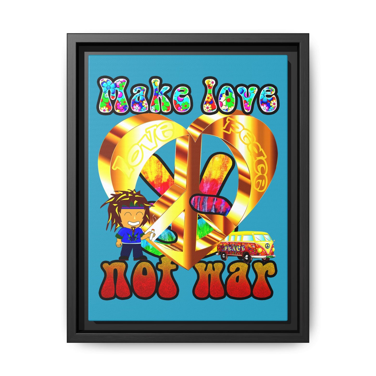 love peace - framed canvas art (turquoise)