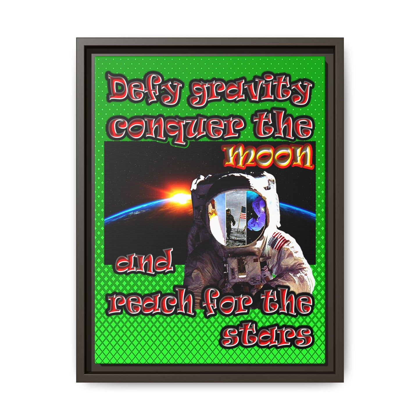 defy conquer reach - framed canvas art (logo green)