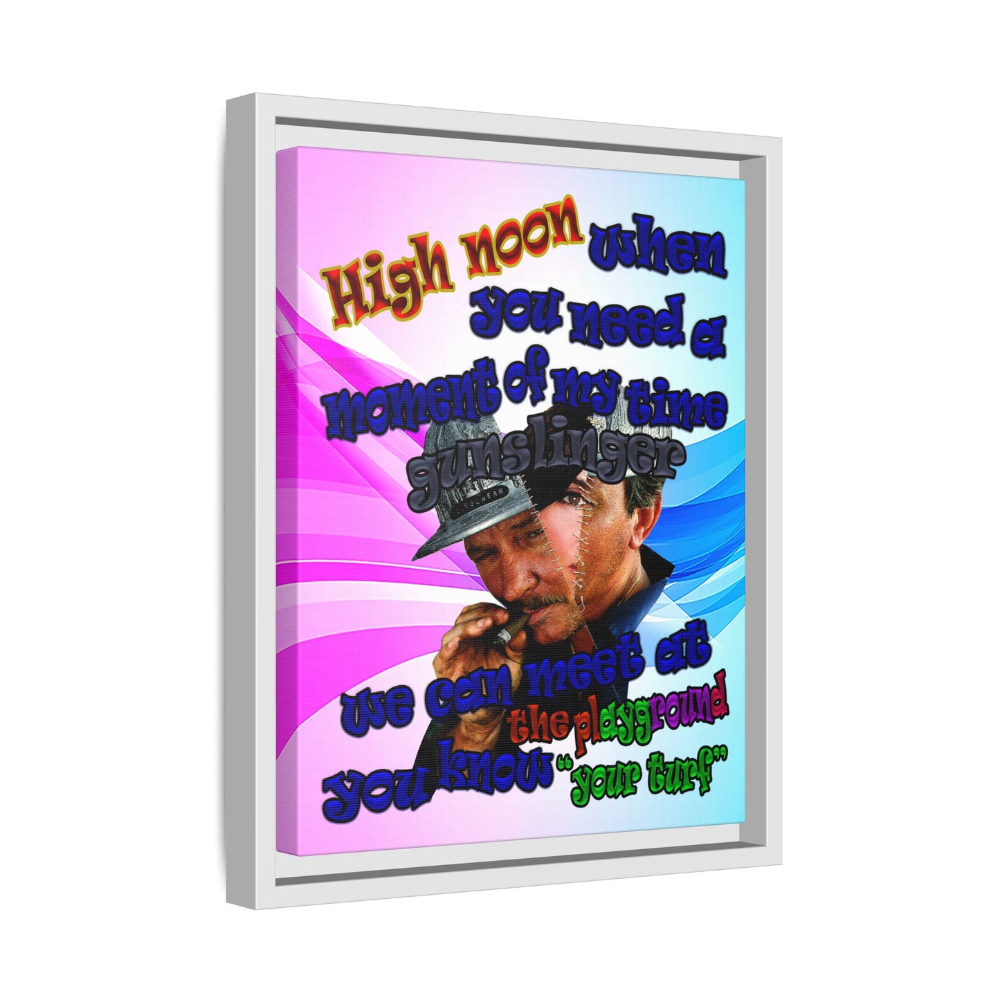 high noon - framed canvas art (light blue-pink wave)