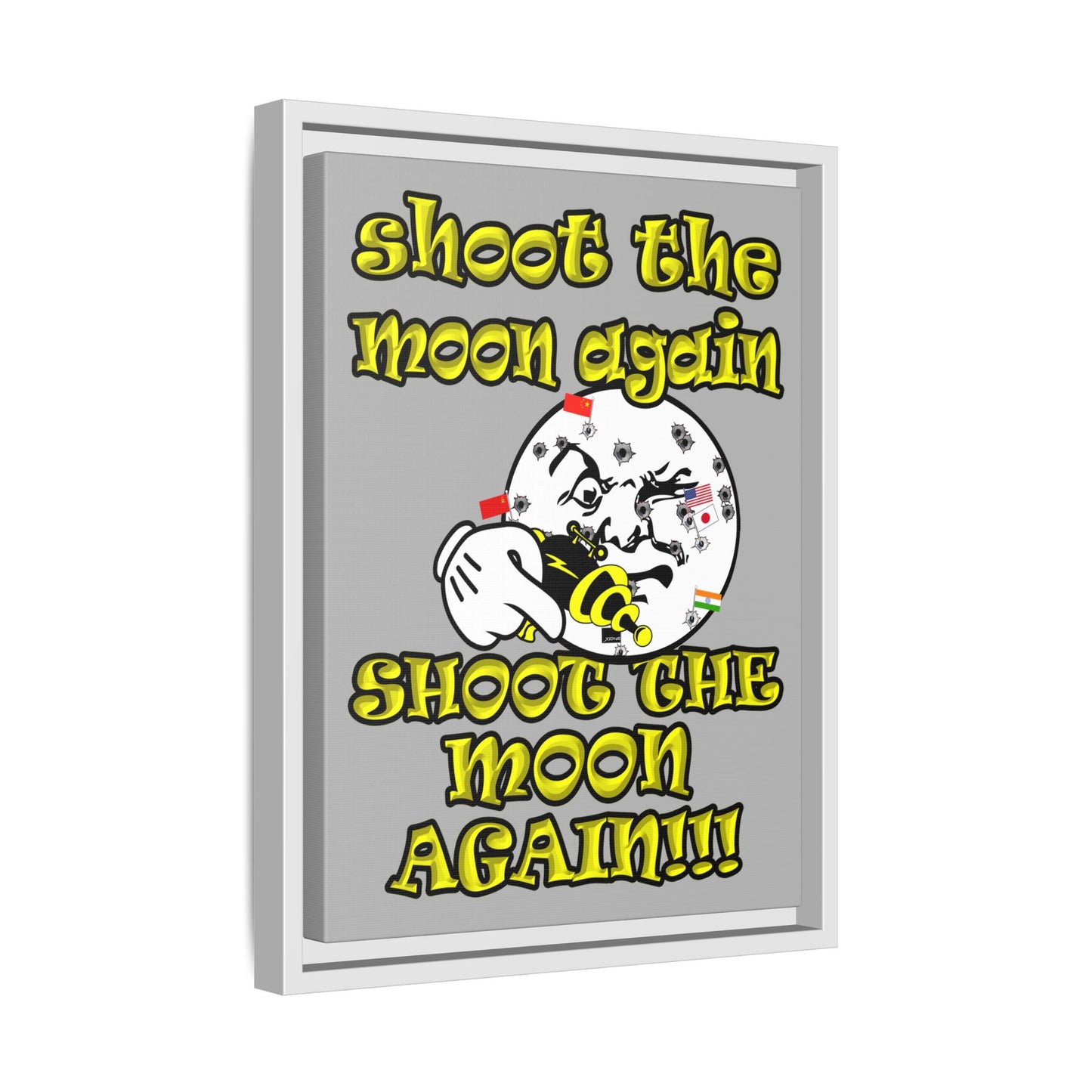 shoot the moon again - framed canvas art (light grey)