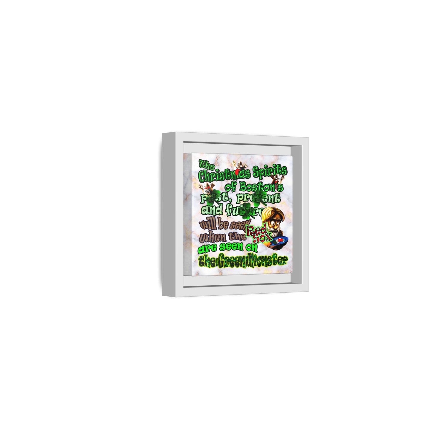 christmas spirits of boston - framed canvas art (white marble)