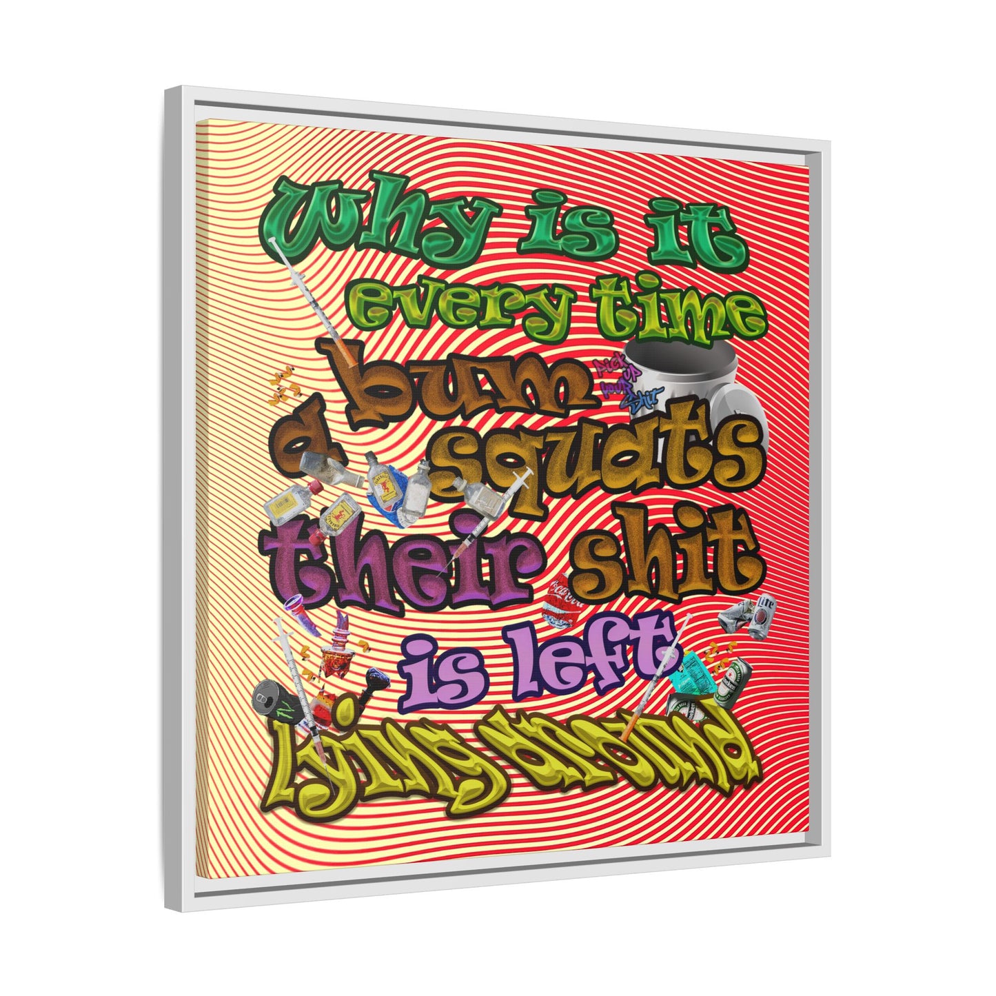 the bum's shit - framed canvas art (yellow-orange wave)