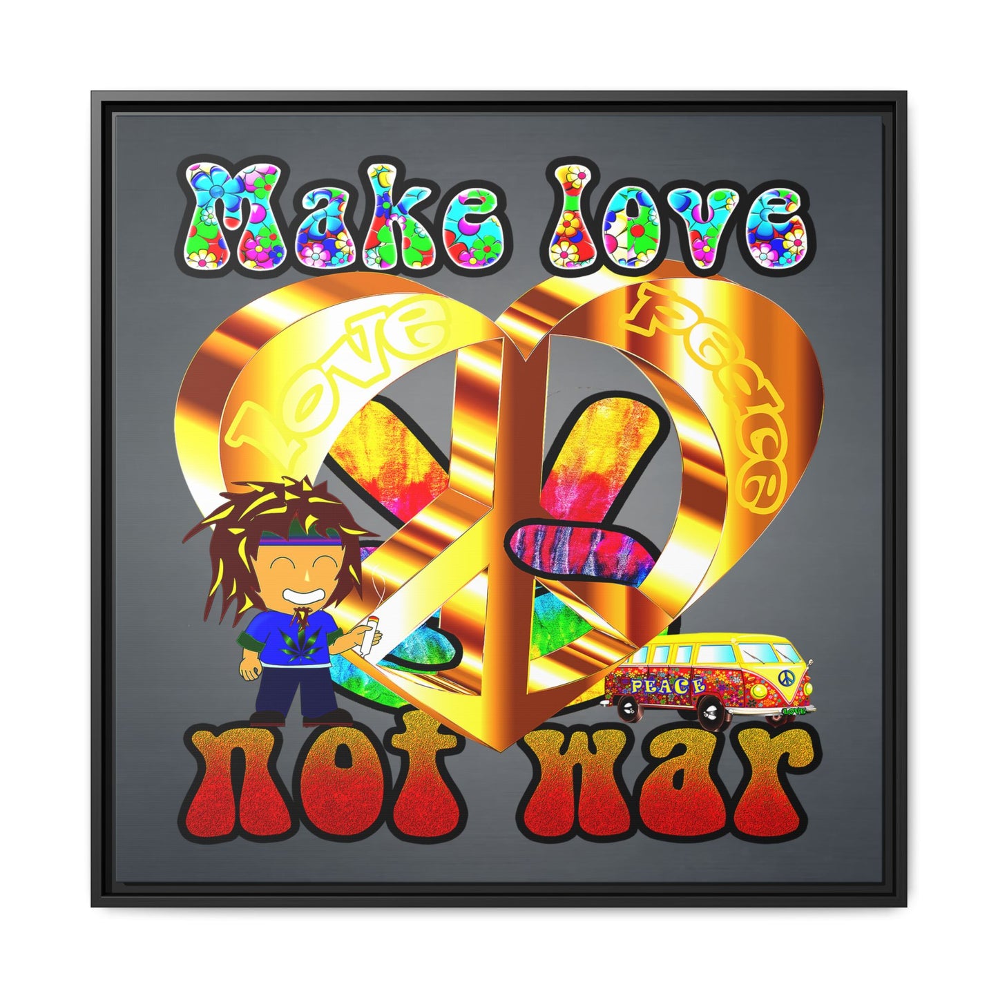 love peace - framed canvas art (grey-light grey)