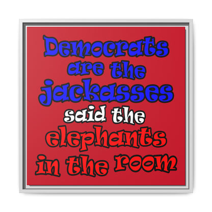 donkeys and elephants - framed canvas art (dark red)
