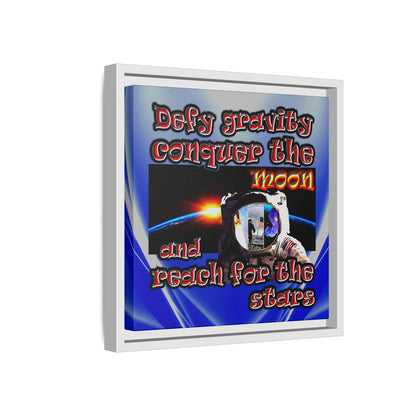 defy conquer reach - framed canvas art (blue-white wave)