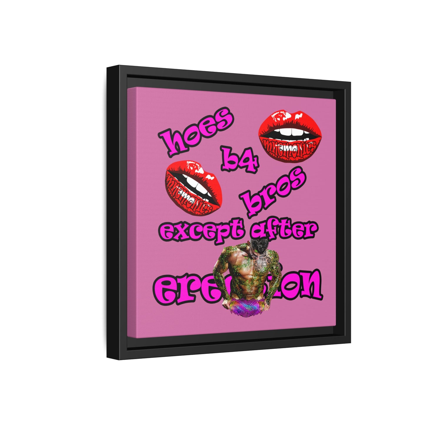 hoes b4 bros - framed canvas art (light pink)
