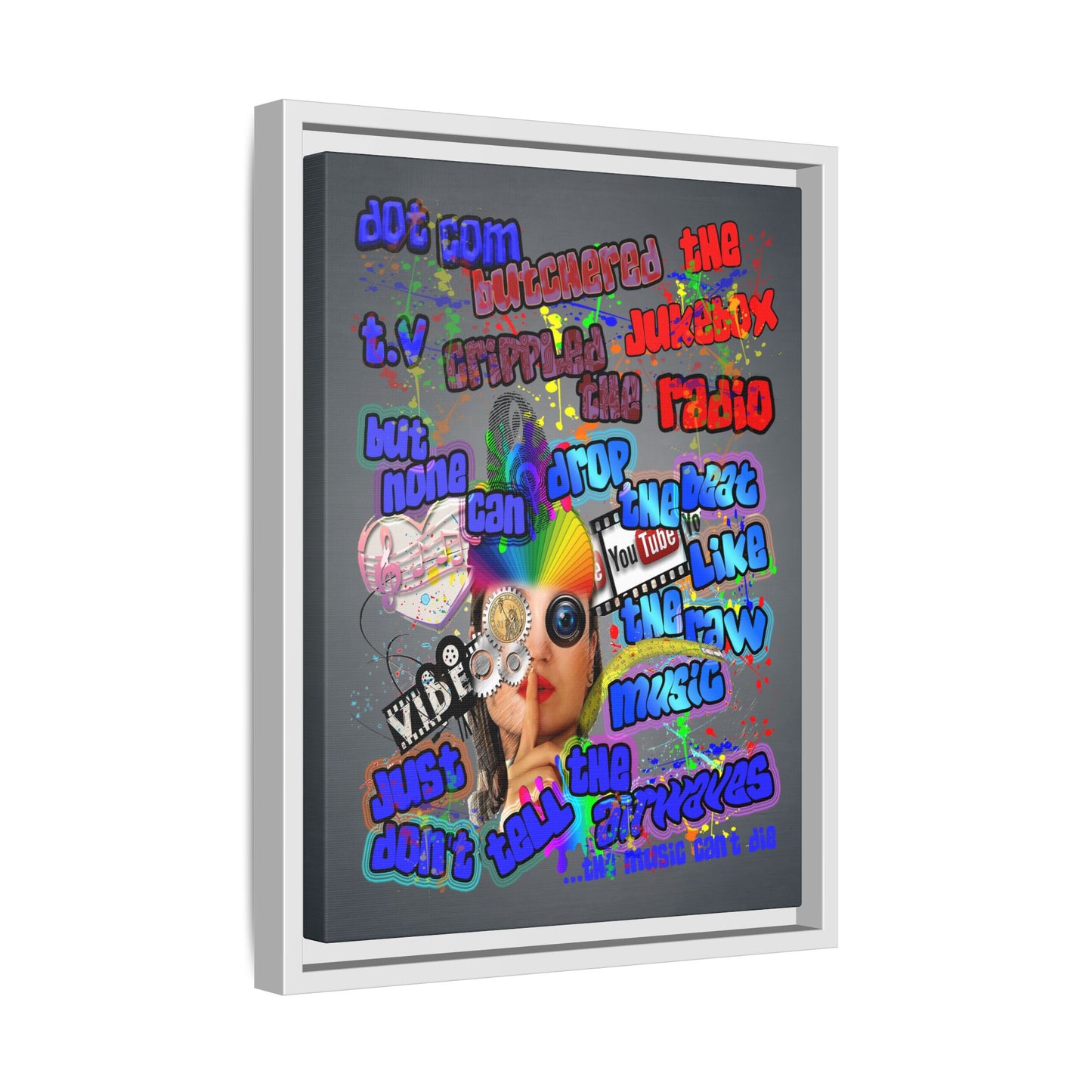 drop the beat - framed canvas art (grey-light grey)