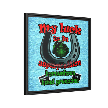 my luck - framed canvas art (faded blue)