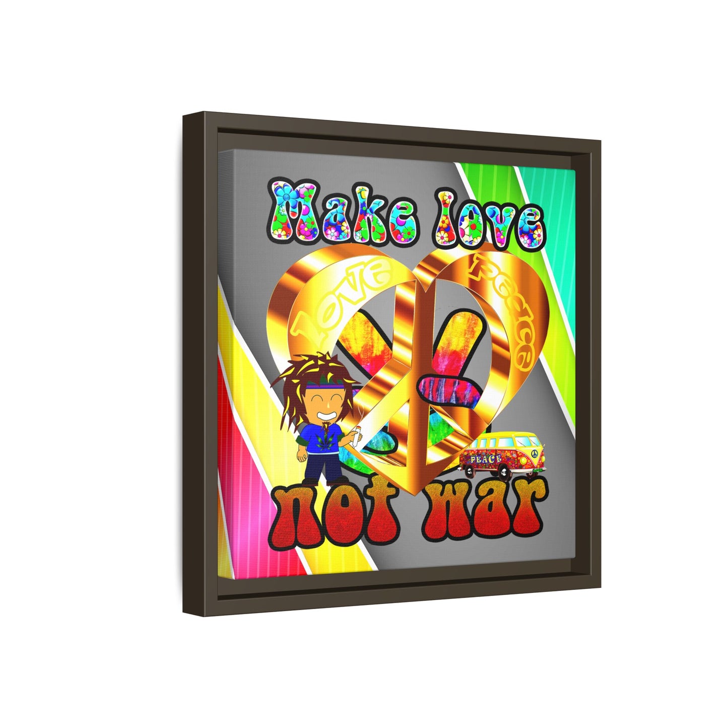 love peace - framed canvas art (rainbow split)