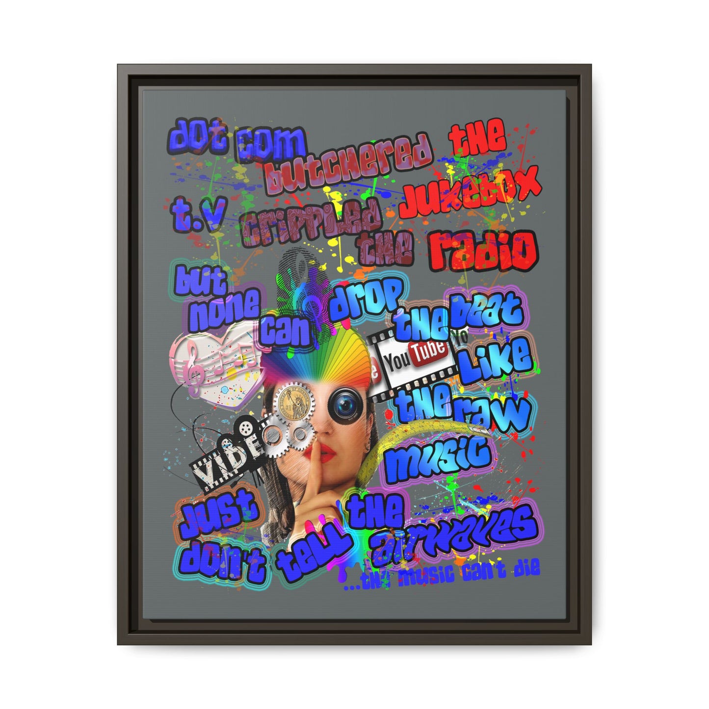 drop the beat - framed canvas art (dark grey)