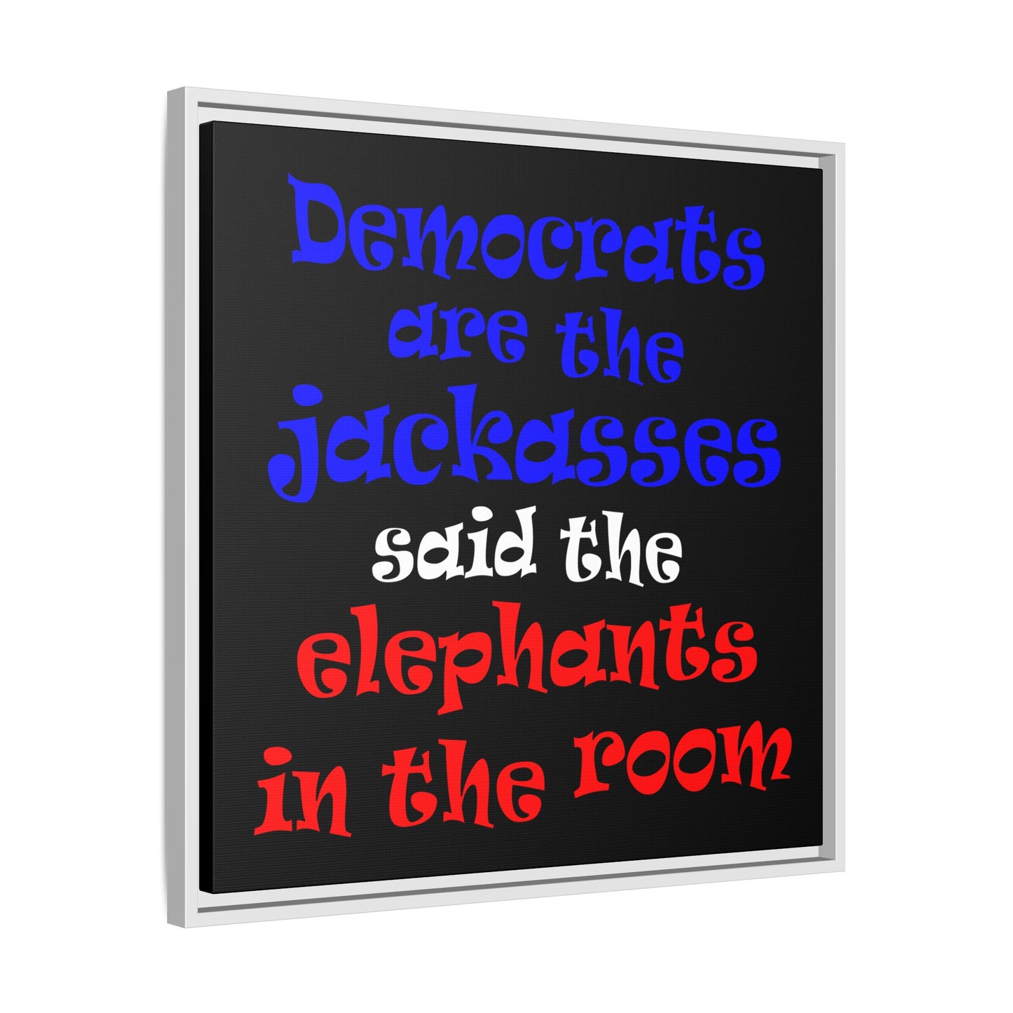 donkeys and elephants - framed canvas art (black)