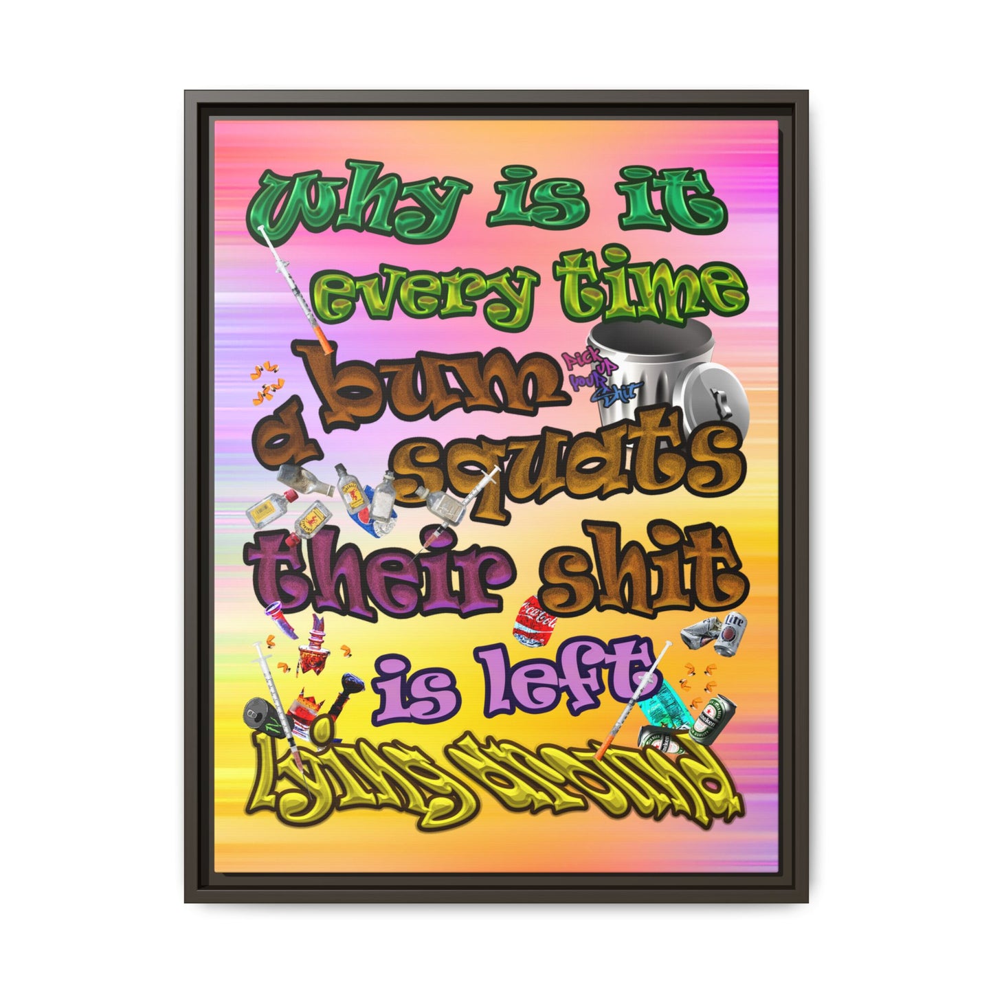 the bum's shit - framed canvas art (color blur)
