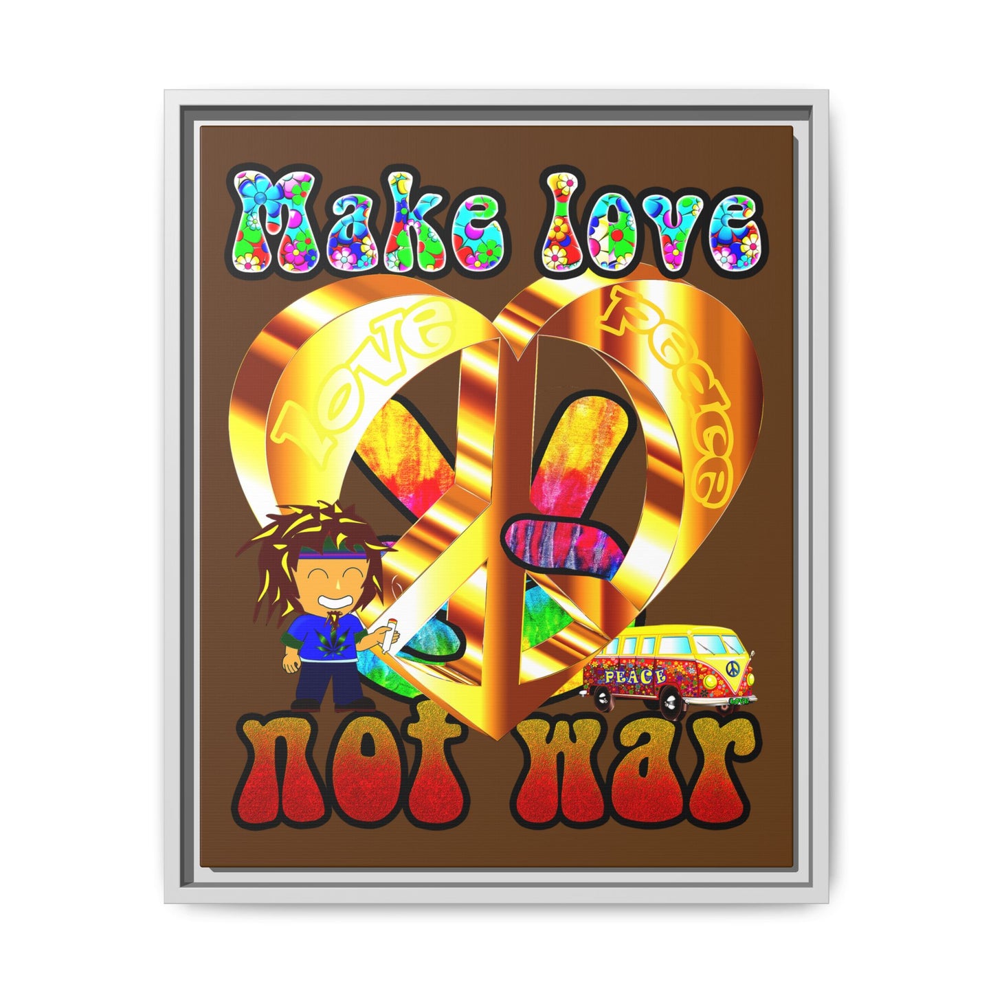 love peace - framed canvas art (brown)