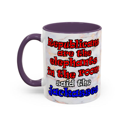 donkeys and elephants - Accent Mug (white marble)