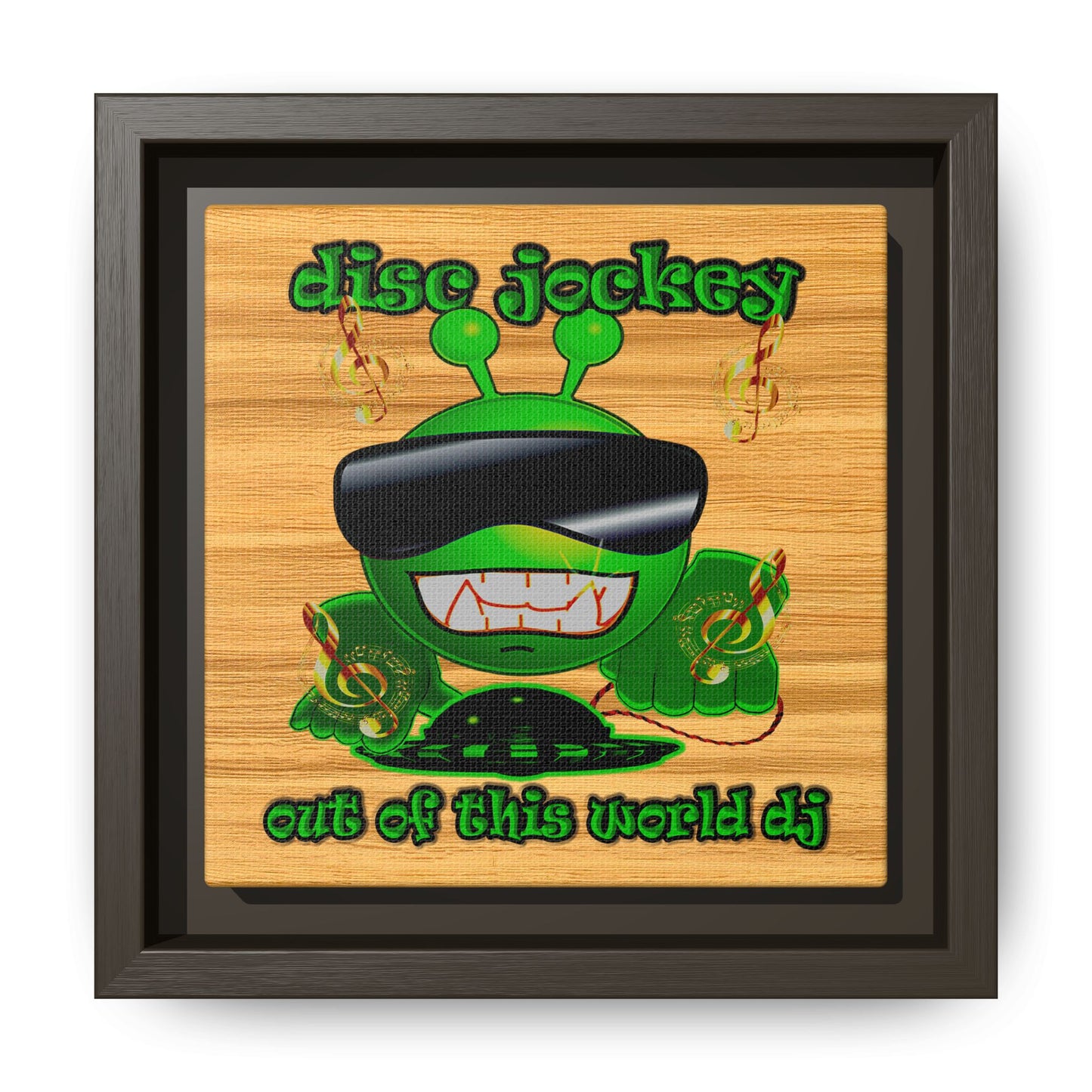 disc jockey - framed canvas art (butterscotch wood finish)