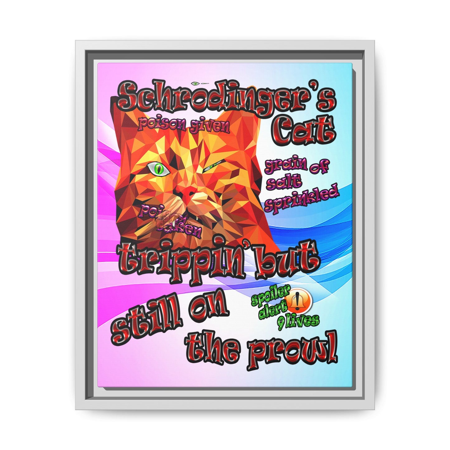 schrodinger's cat - framed canvas art (light blue-pink wave)