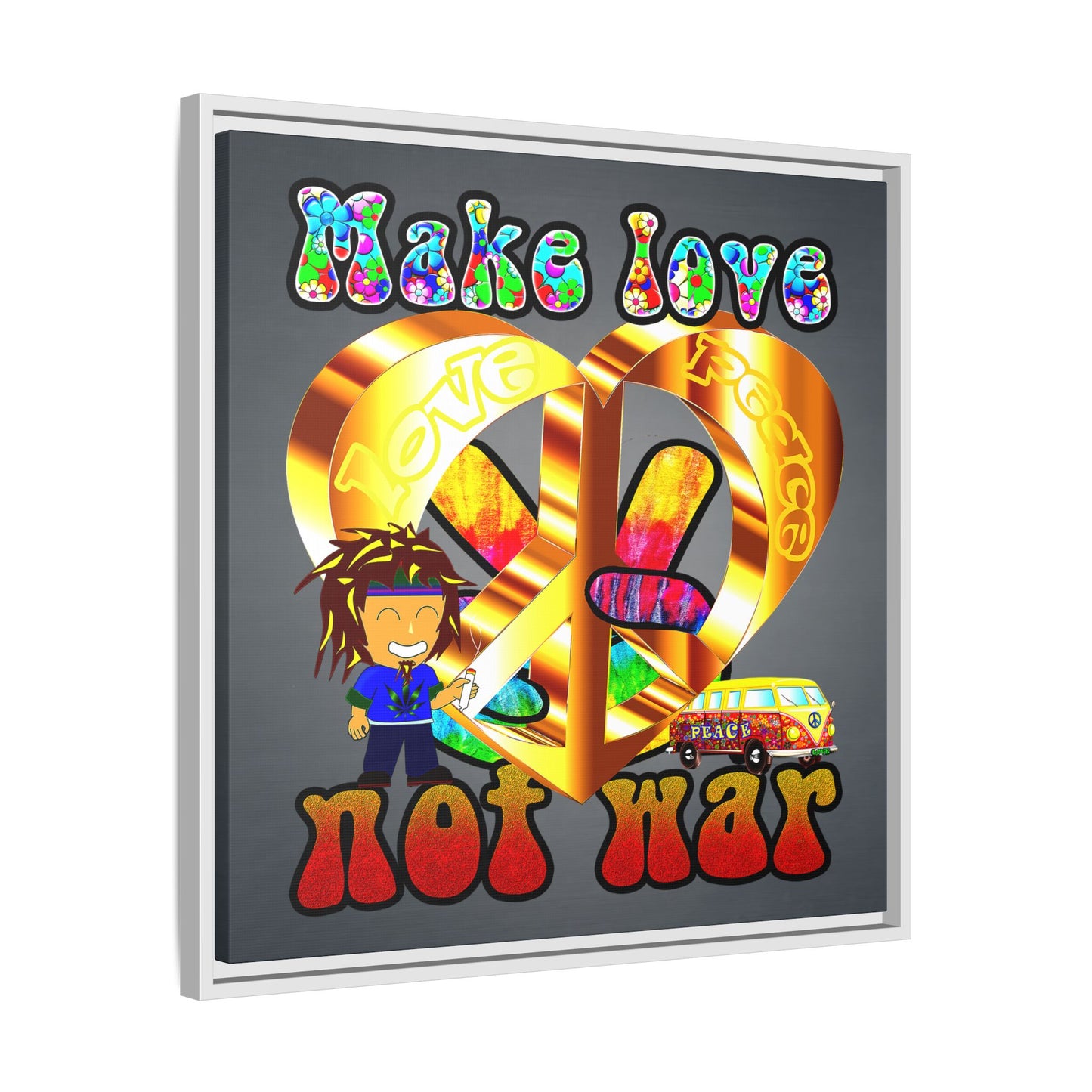 love peace - framed canvas art (grey-light grey)