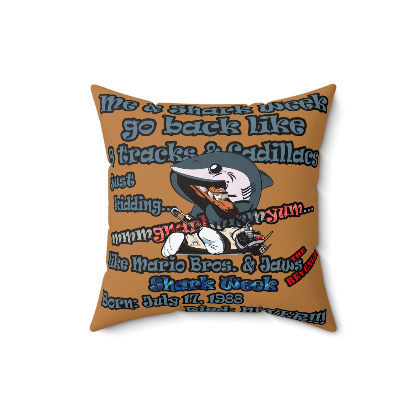 shark week - Spun Polyester Square Pillow - (light brown)
