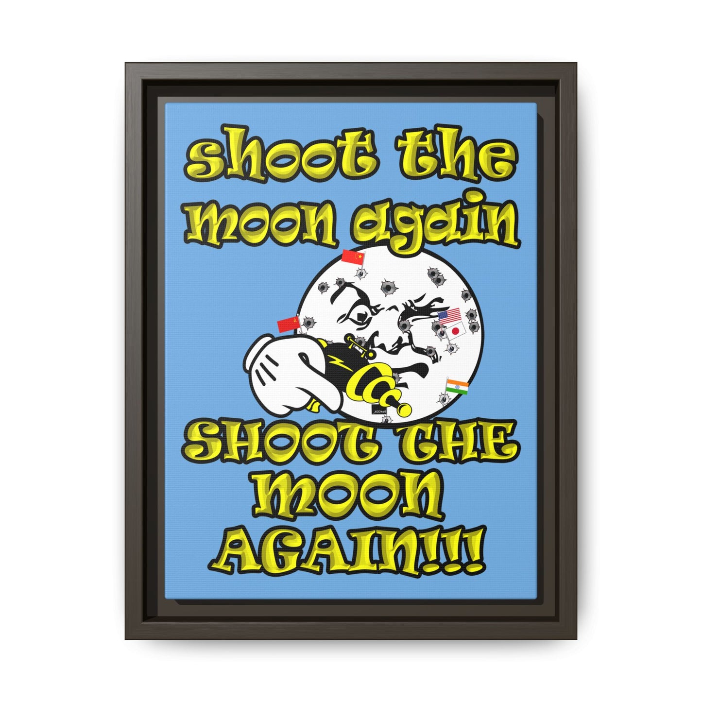 shoot the moon again - framed canvas art (light blue)